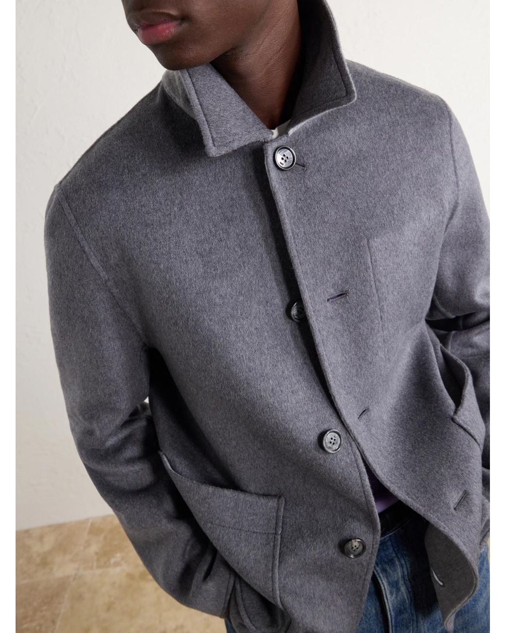 AMI Gray Brushed Wool And Cashmere-Blend Felt Blouson Jacket for men