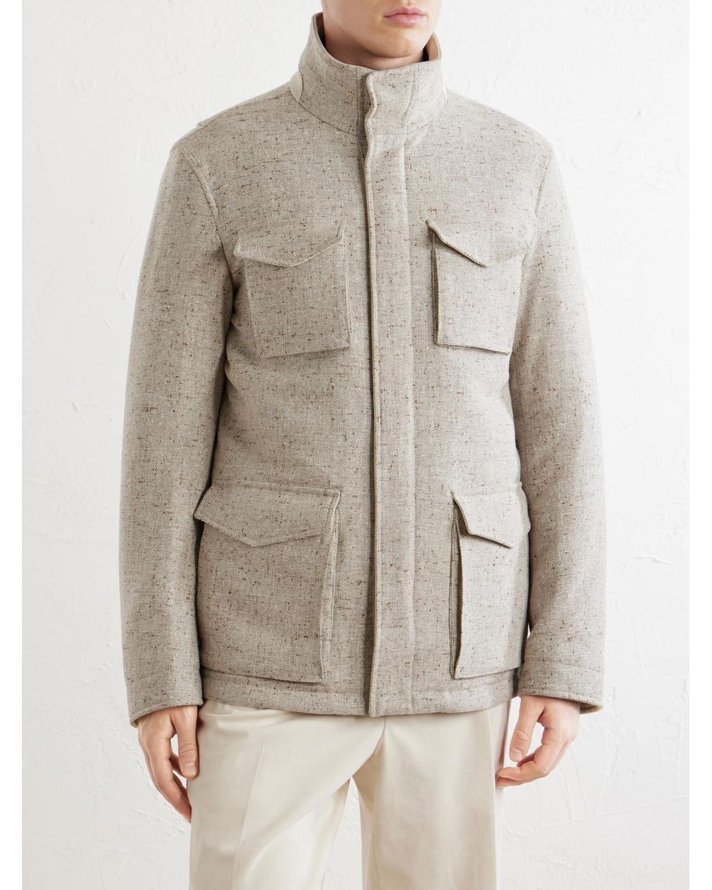 Herno Natural Virgin Wool-Tweed Field Jacket for men