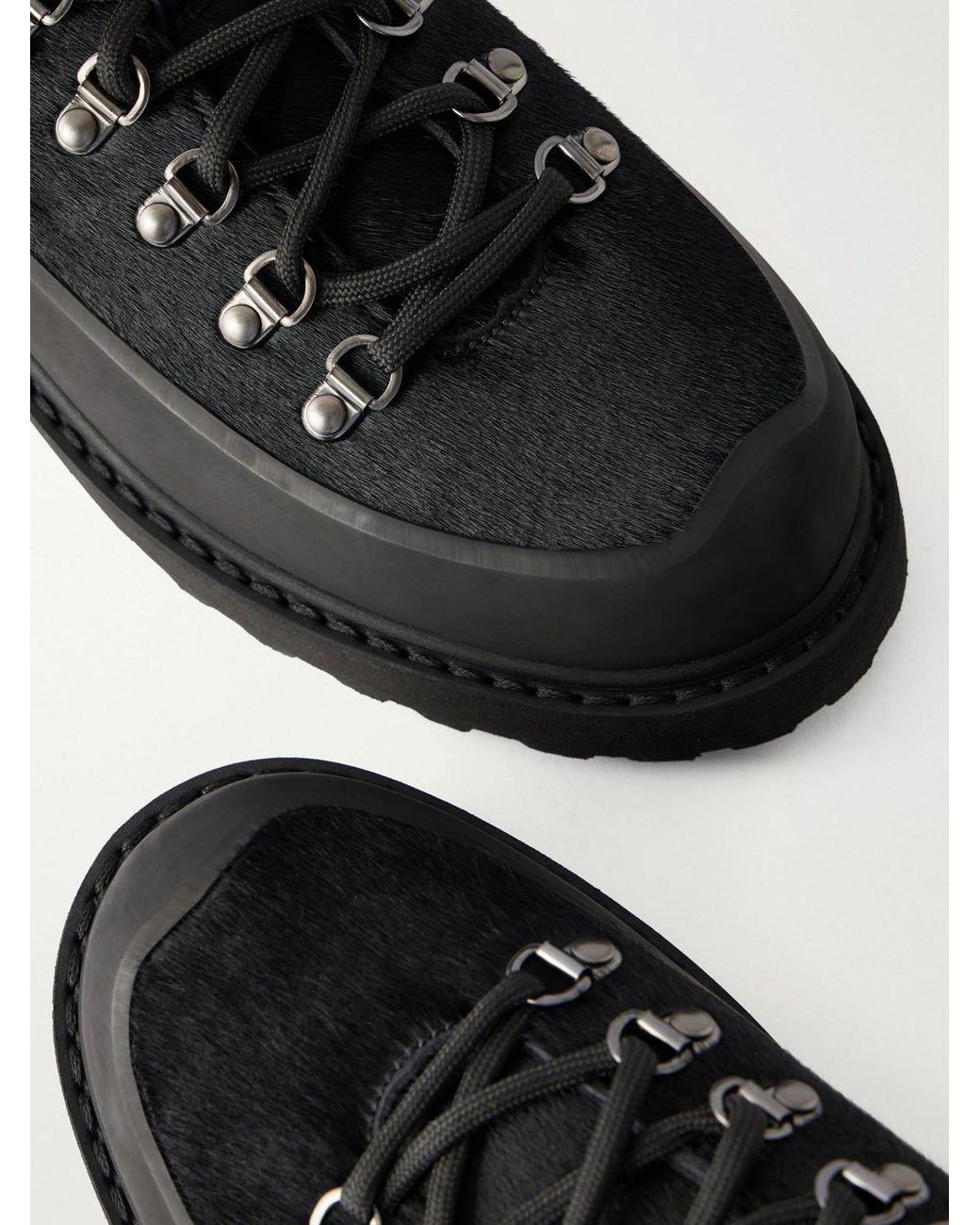 Diemme Black Cornaro Gomma Suede And Rubber-Trimmed Calf-Hair Hiking Boots for men