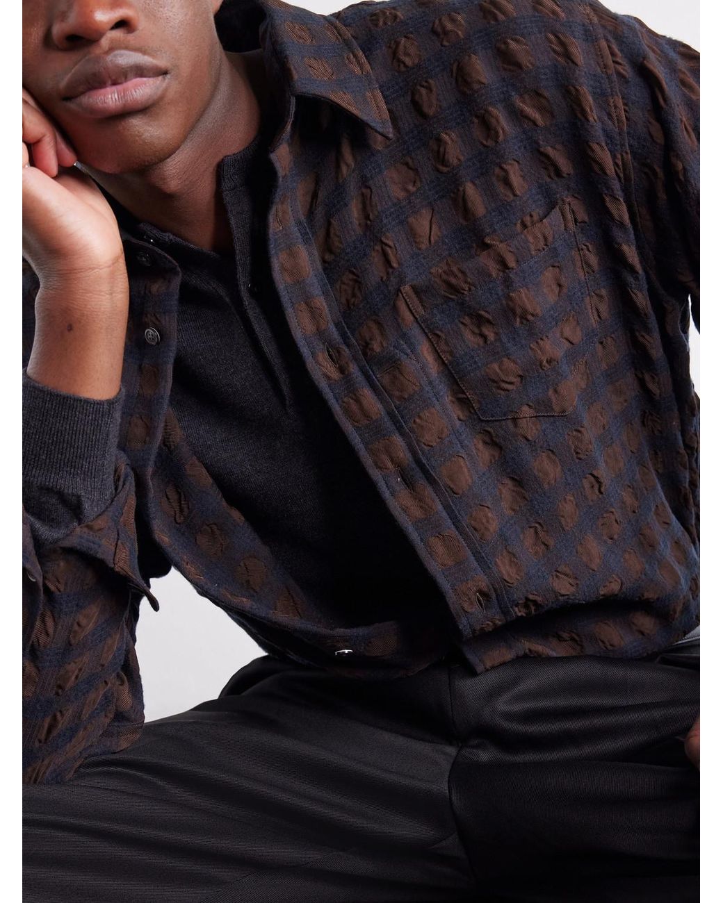 Willy Chavarria Blue Veterano Puckered Felted Satin-Twill And Virgin Wool-Blend Shirt for men