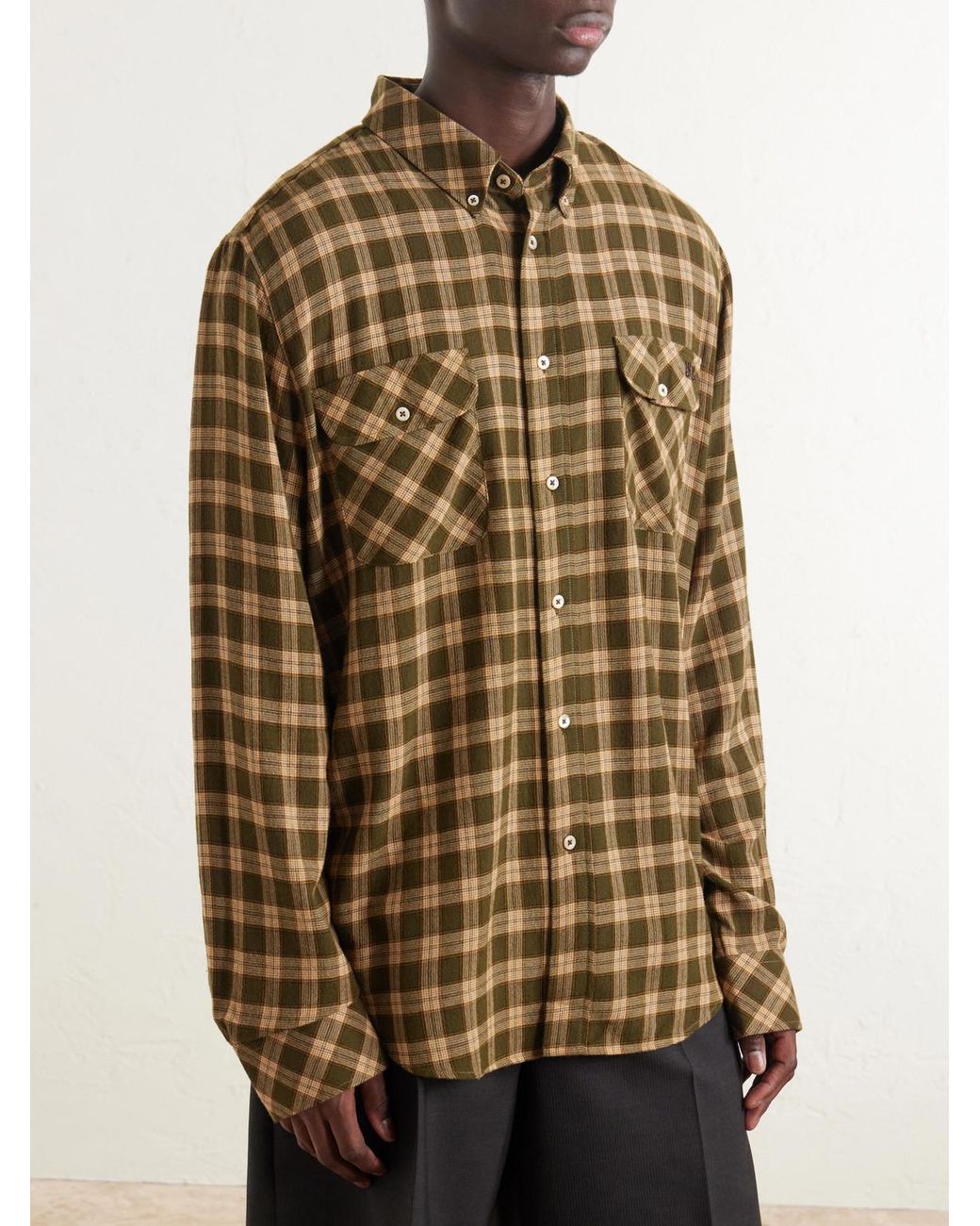Wales Bonner Natural Canopy Button-Down Logo-Embroidered Checked Cotton Shirt for men