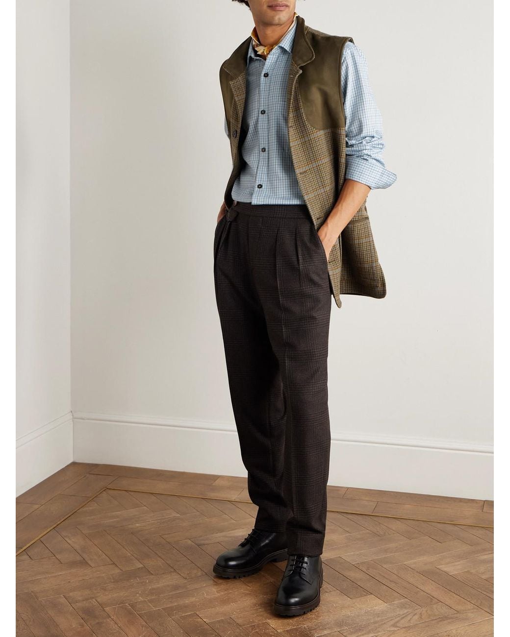 James Purdey & Sons Blue Checked Cotton And Cashmere-Blend Shirt for men
