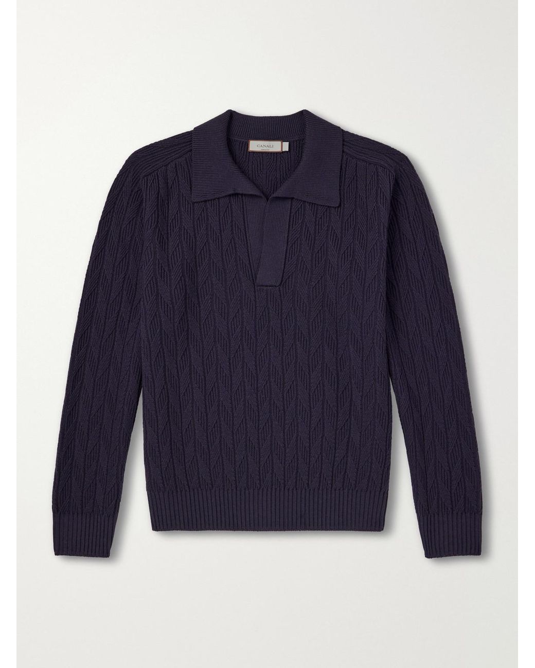 Canali Blue Textured Wool Polo Sweater for men