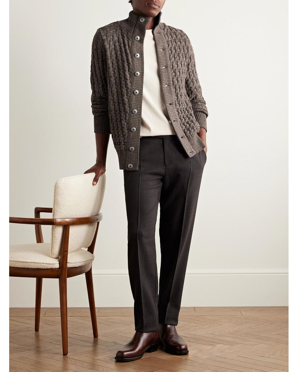 S.N.S Herning Gray Stark Textured Virgin Wool Cardigan for men