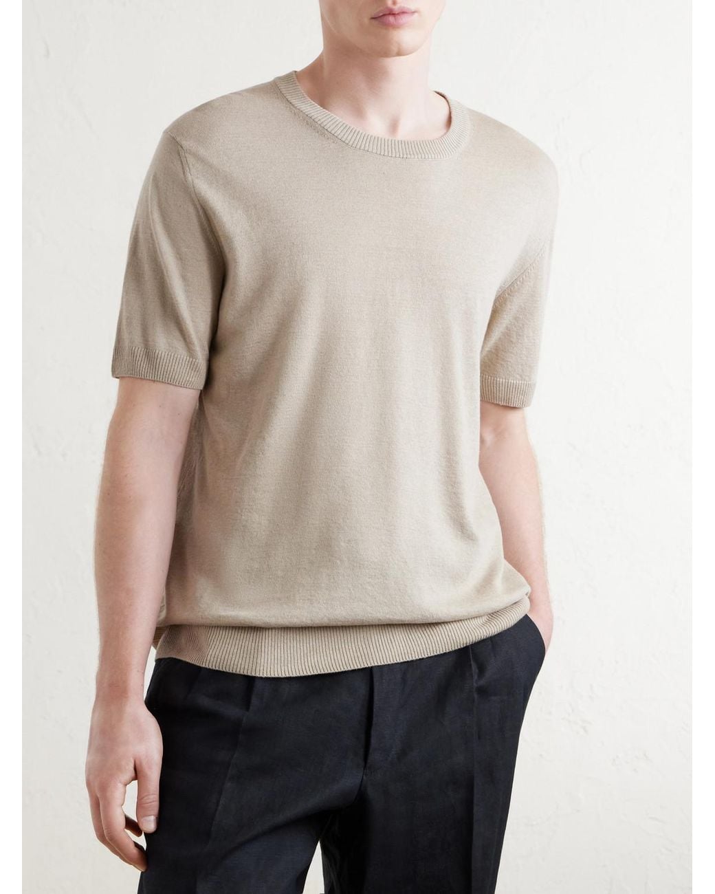 J. Mueser White Knitted Linen And Cotton-Blend T-Shirt for men