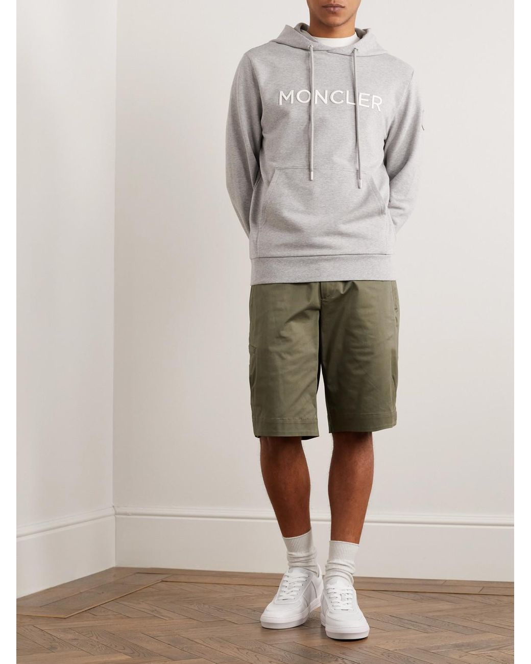 Moncler Green Straight-Leg Cotton-Blend Gabardine Shorts for men
