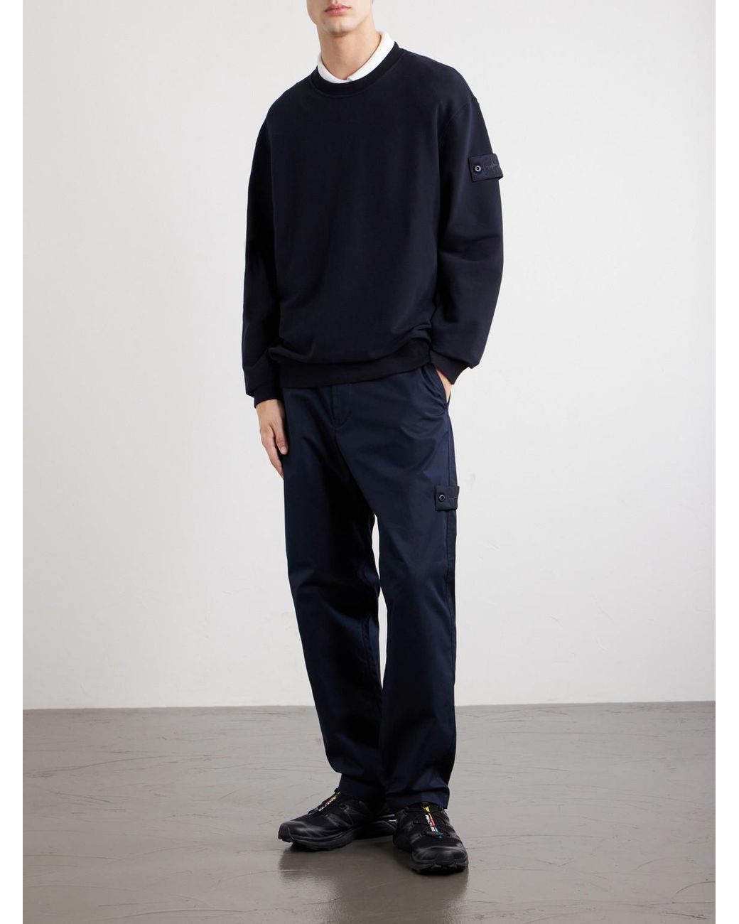Stone Island Blue Ghost Logo-Appliquéd Stretch Cotton-Jersey Sweatshirt for men