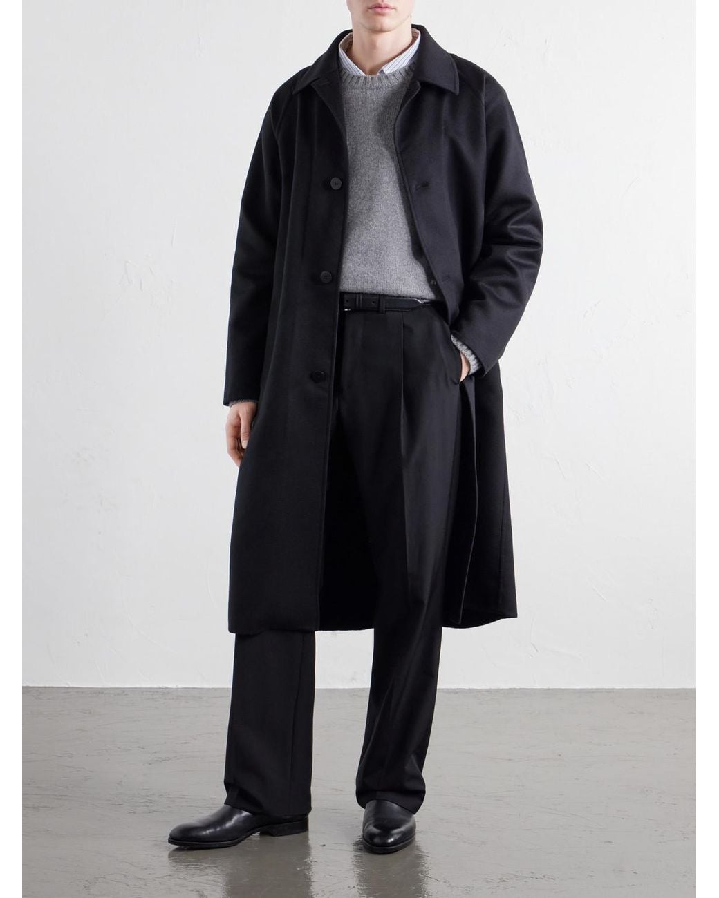 STÒFFA Black Brushed Wool-Twill Coat for men