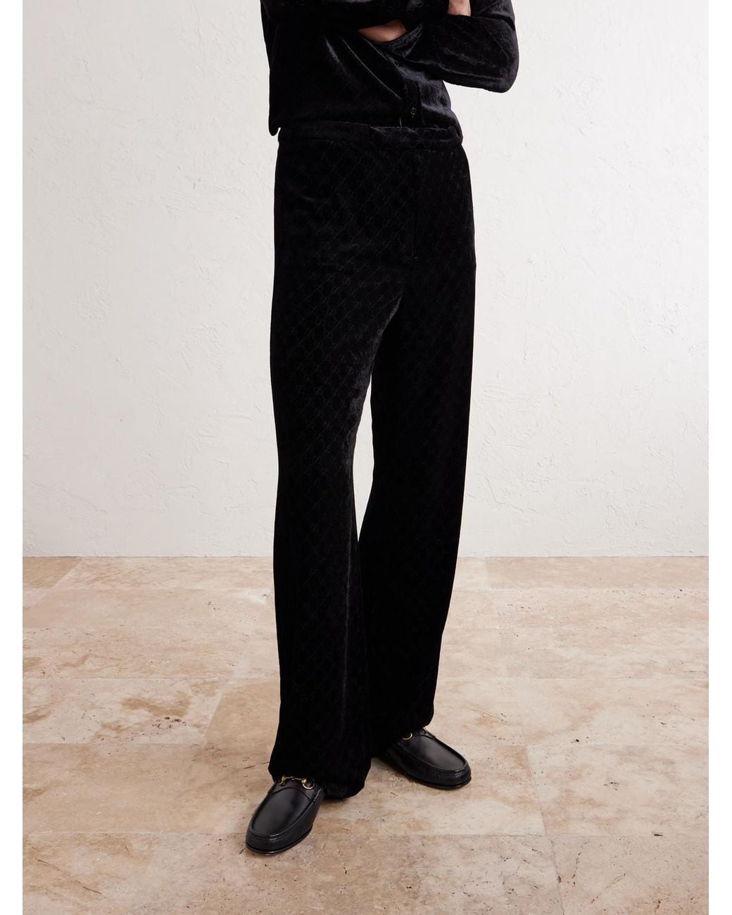 Gucci Blue Straight-Leg Logo-Devoré Velvet Trousers for men