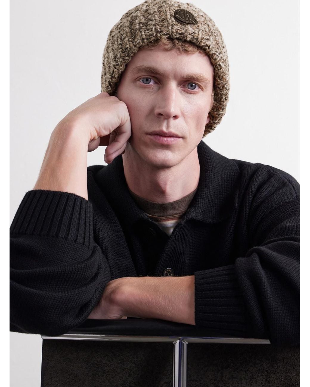 Moncler Gray Ribbed Wool-blend Beanie for men