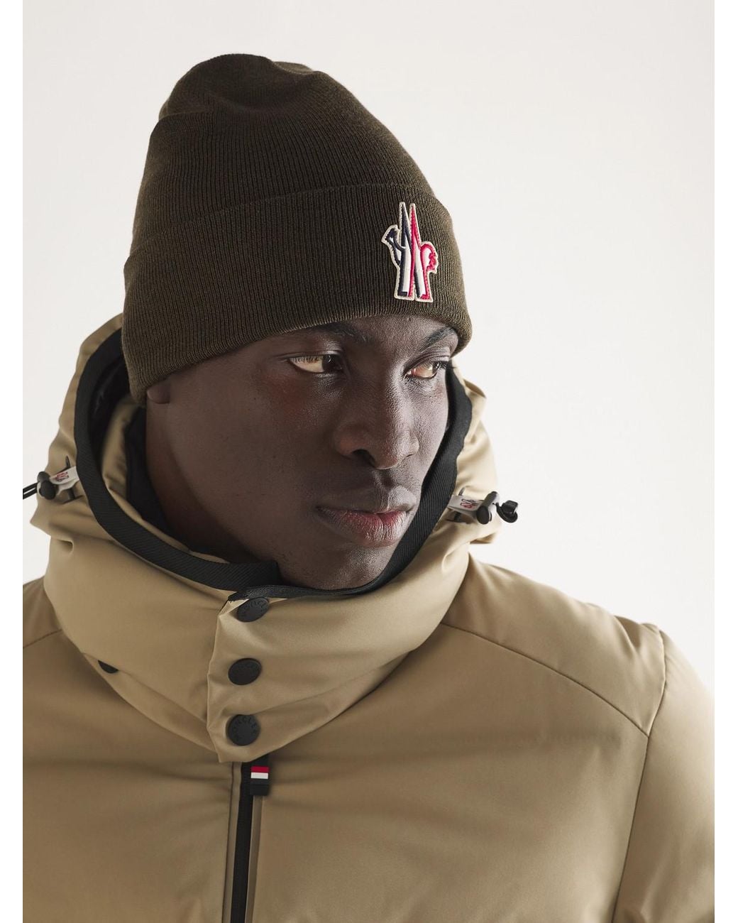 Moncler Green Appliquéd Ribbed Wool Beanie for men