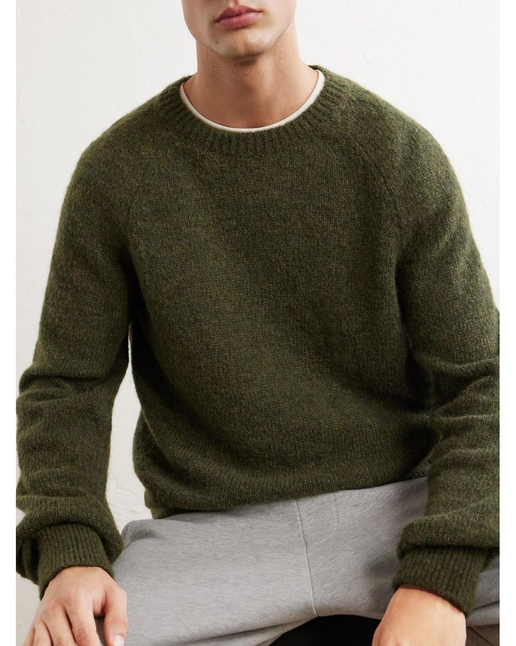 Dries Van Noten Green Brushed Alpaca-Blend Sweater for men