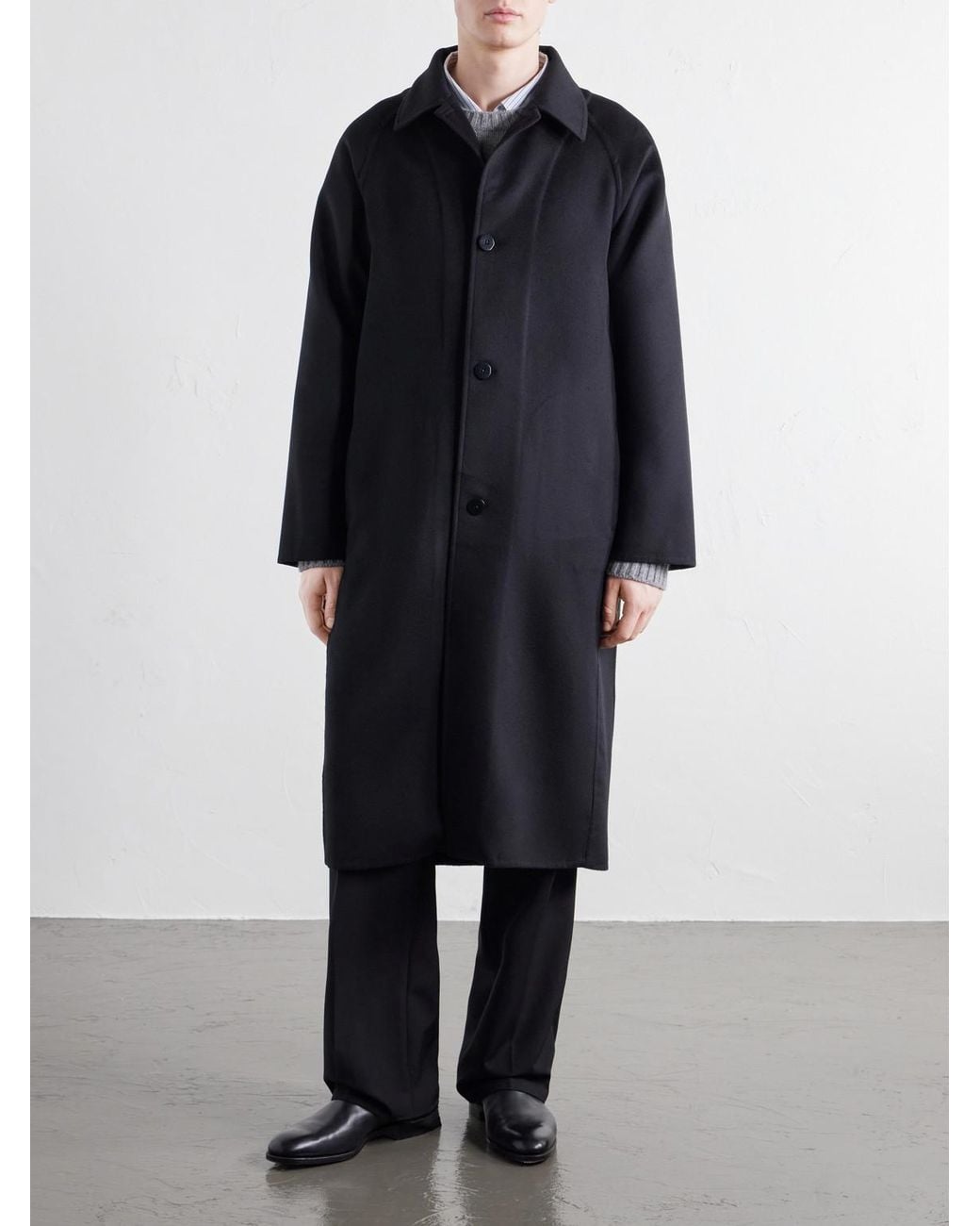 STÒFFA Black Brushed Wool-Twill Coat for men