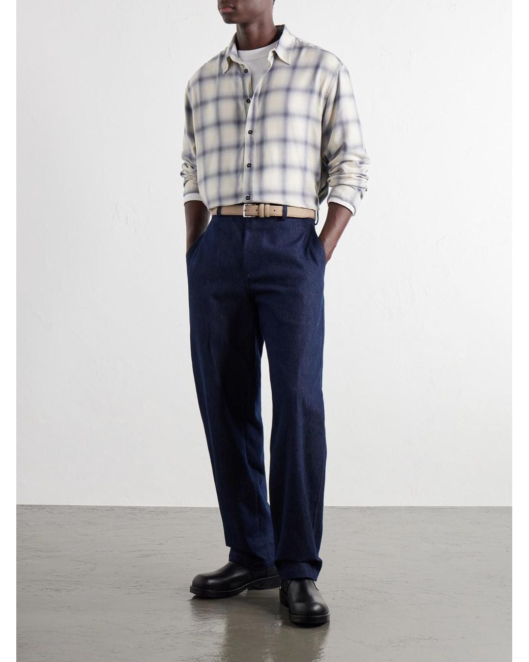 SAGE NATION Blue Strano Checked Twill Shirt for men