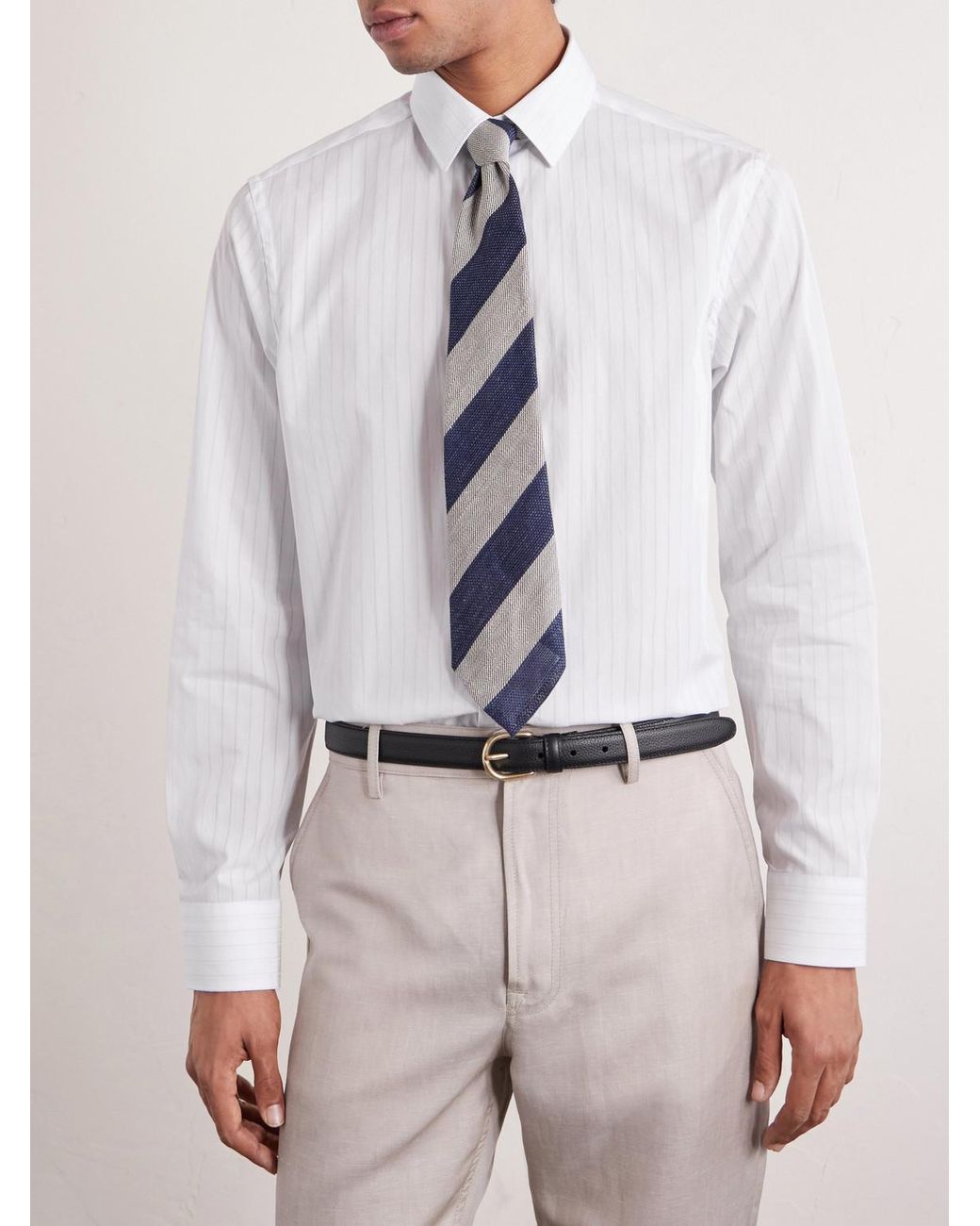 Canali White Pinstriped Cotton Shirt for men