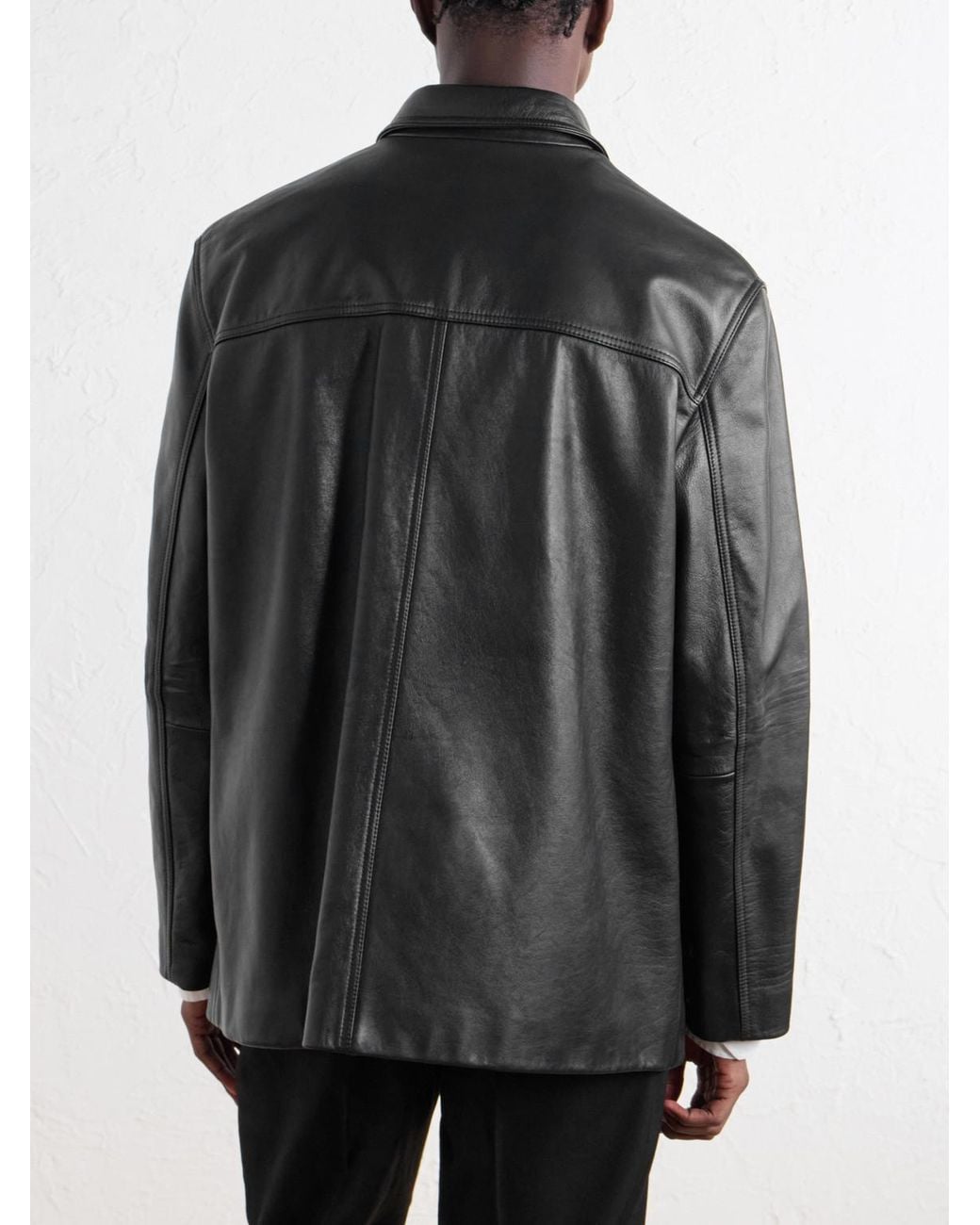 Totême Black Panelled Full-Grain Leather Jacket for men