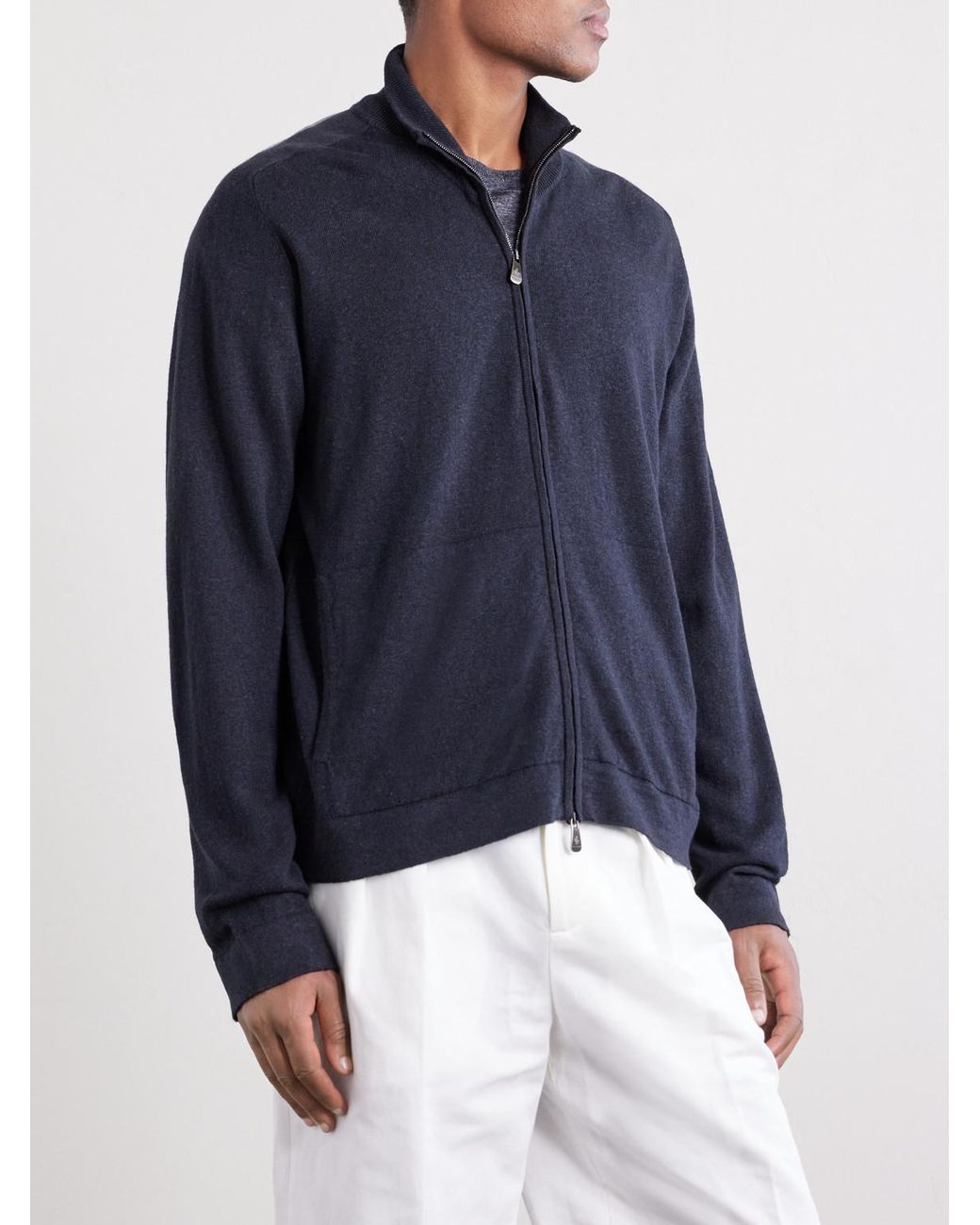 Piacenza 1733 Blue Cashmere And Linen-Blend Zip-Up Sweater for men