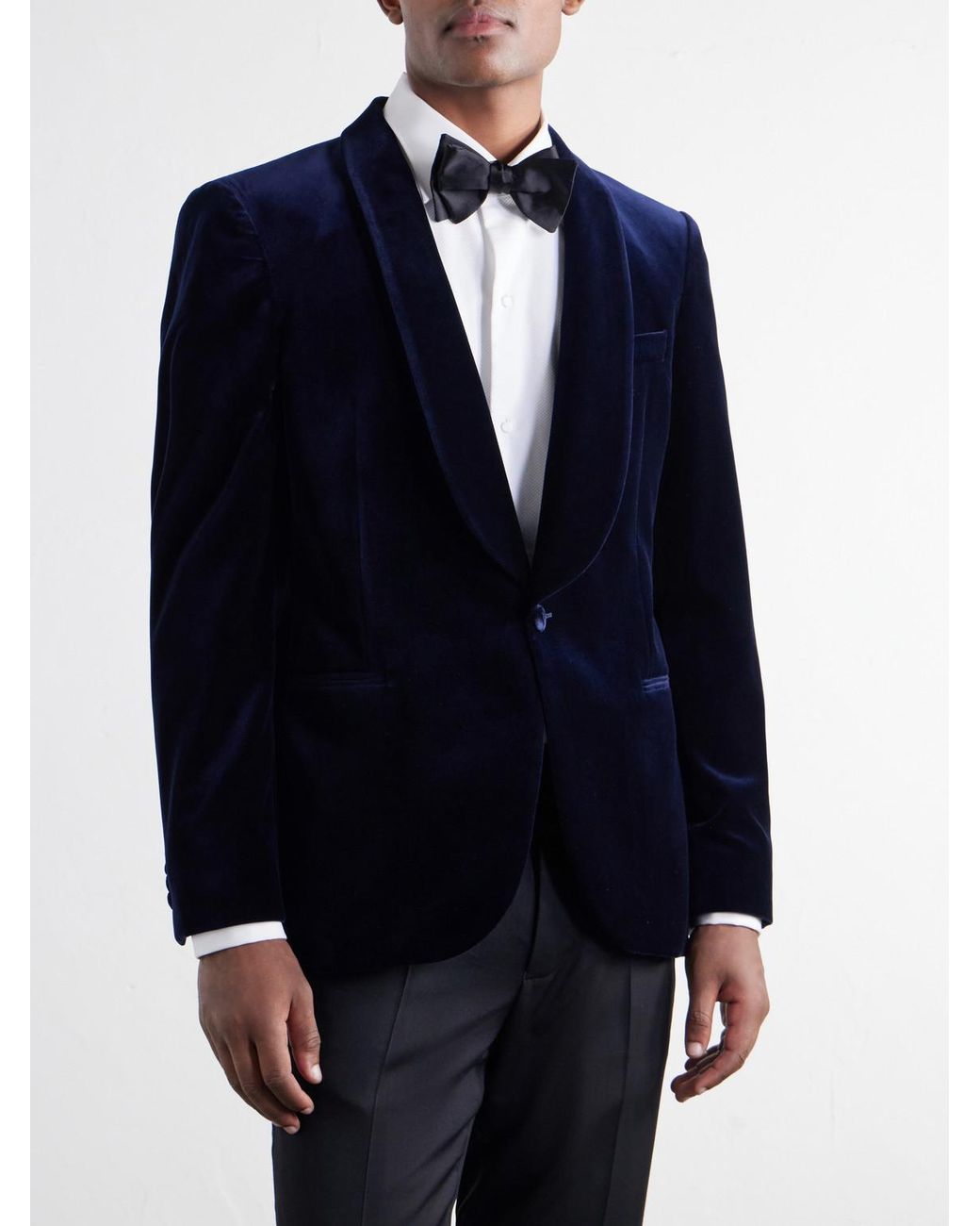 Mr P. Blue Slim-Fit Shawl-Collar Cotton-Velvet Tuxedo Jacket for men