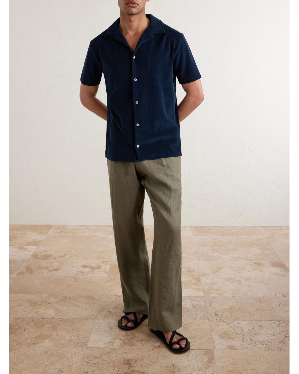 Altea Blue Harvey Camp-Collar Cotton-Terry Shirt for men