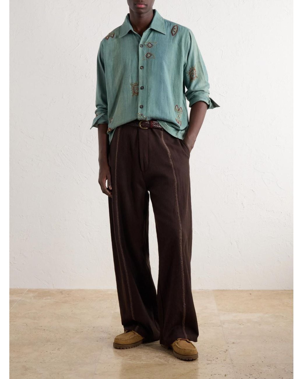 Kartik Research Blue Box Bead-Embellished Handwoven Cotton Shirt for men