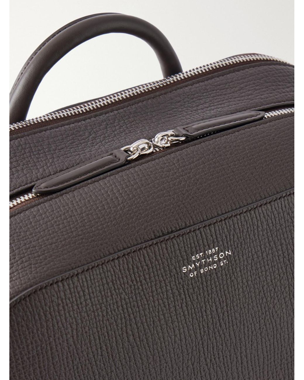 Smythson Gray Full-Grain Leather Backpack for men