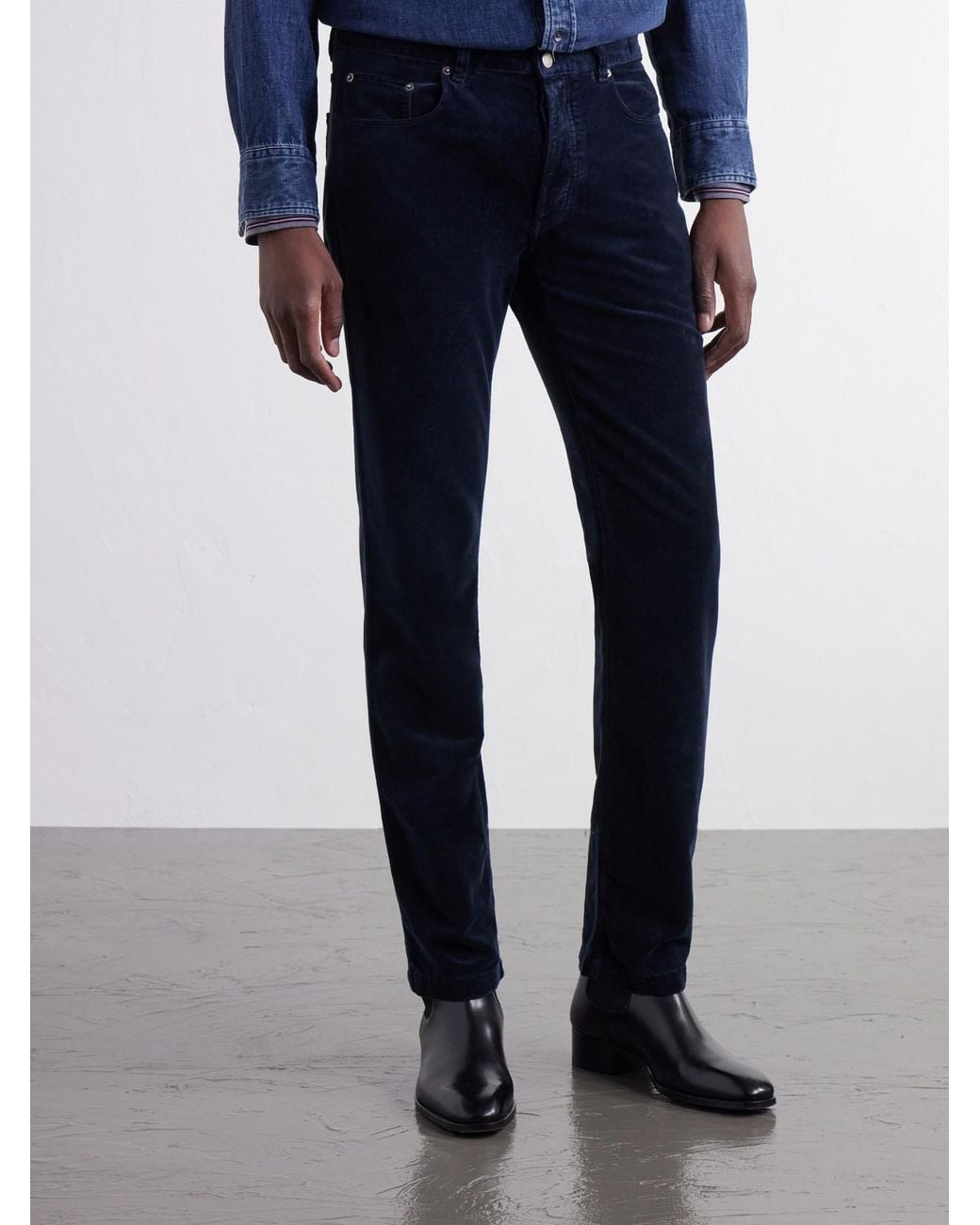 Massimo Alba Blue Straight-Leg Cotton-Velvet Trousers for men