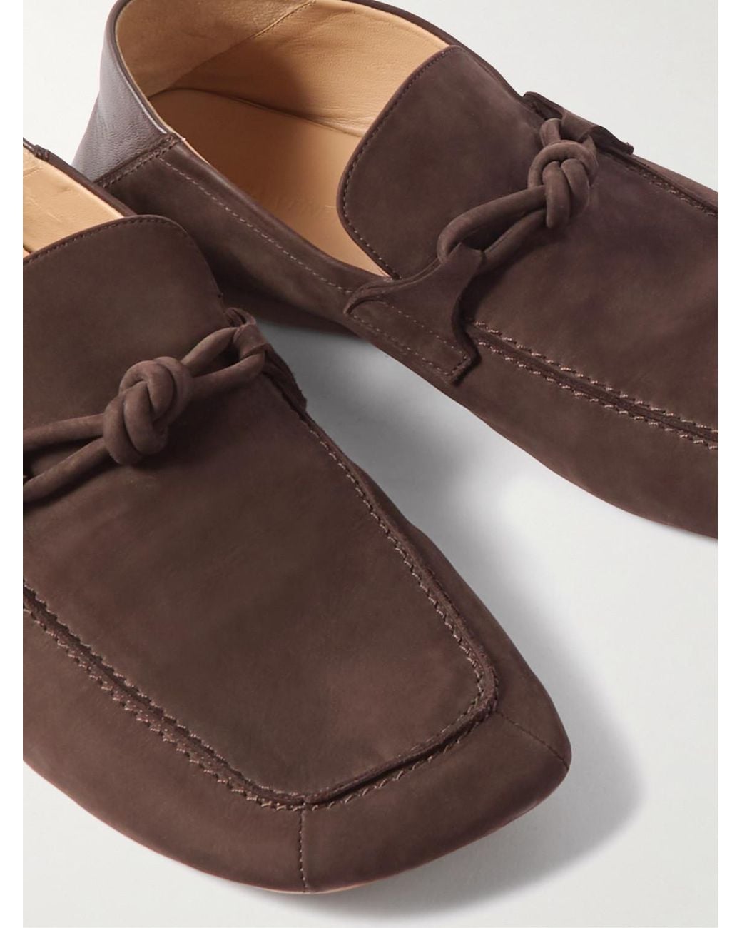 Bottega Veneta Brown Knot-Detailed Leather-Trimmed Textured-Nubuck Loafers for men