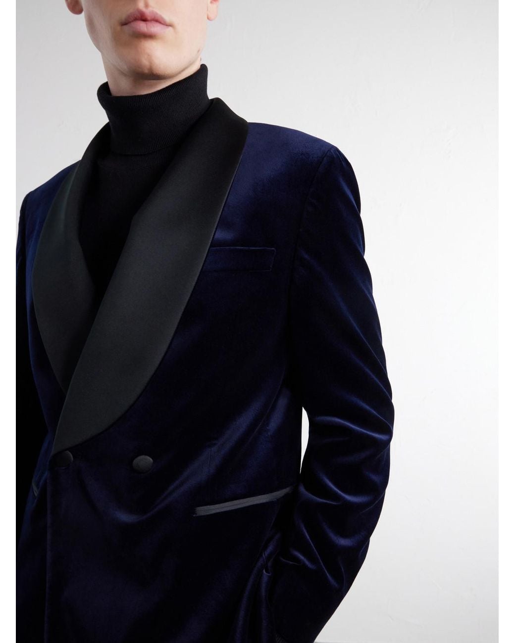 Mr P. Blue Satin-Trimmed Cotton And Silk-Blend Velvet Tuxedo Jacket for men