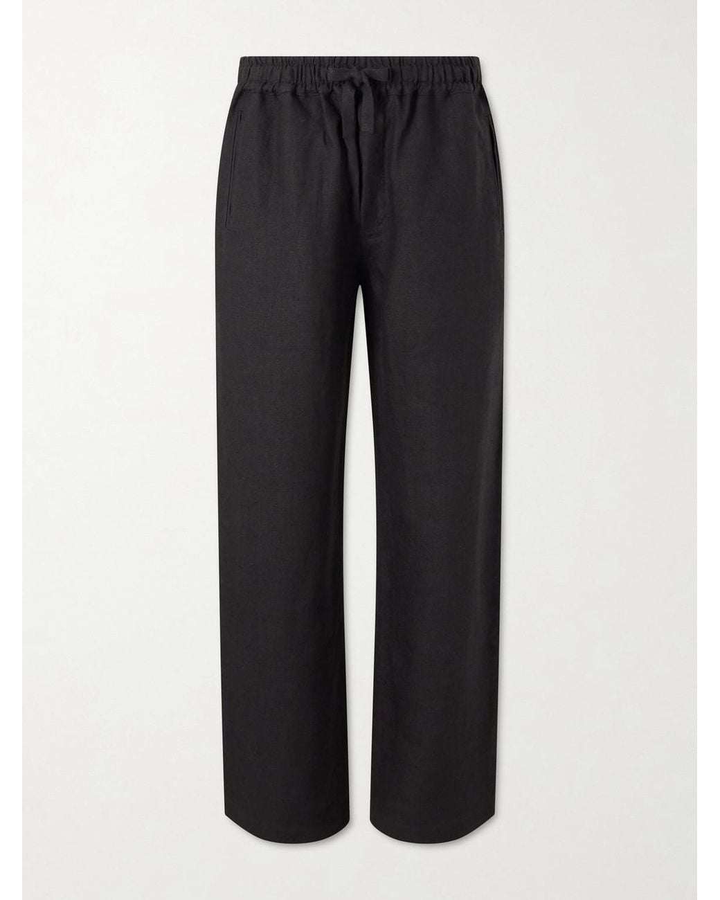 Saman Amel Black Straight-Leg Linen Trousers for men