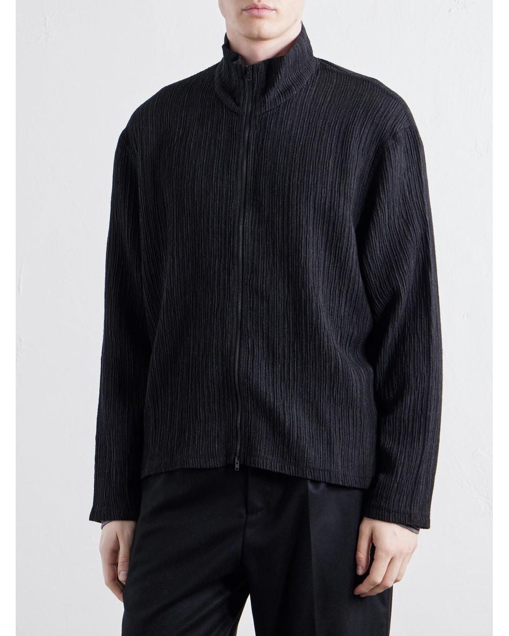 Our Legacy Blue Shrunken Plissé-Jersey Zip-Up Cardigan for men