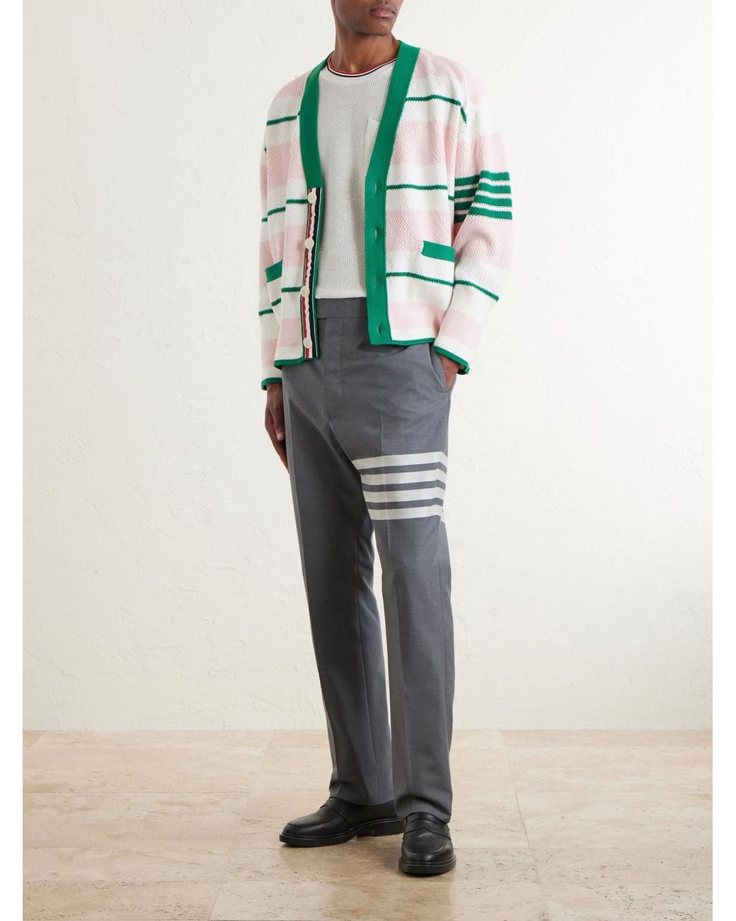Thom Browne White Pointelle-Knit Cotton And Linen-Blend T-Shirt for men