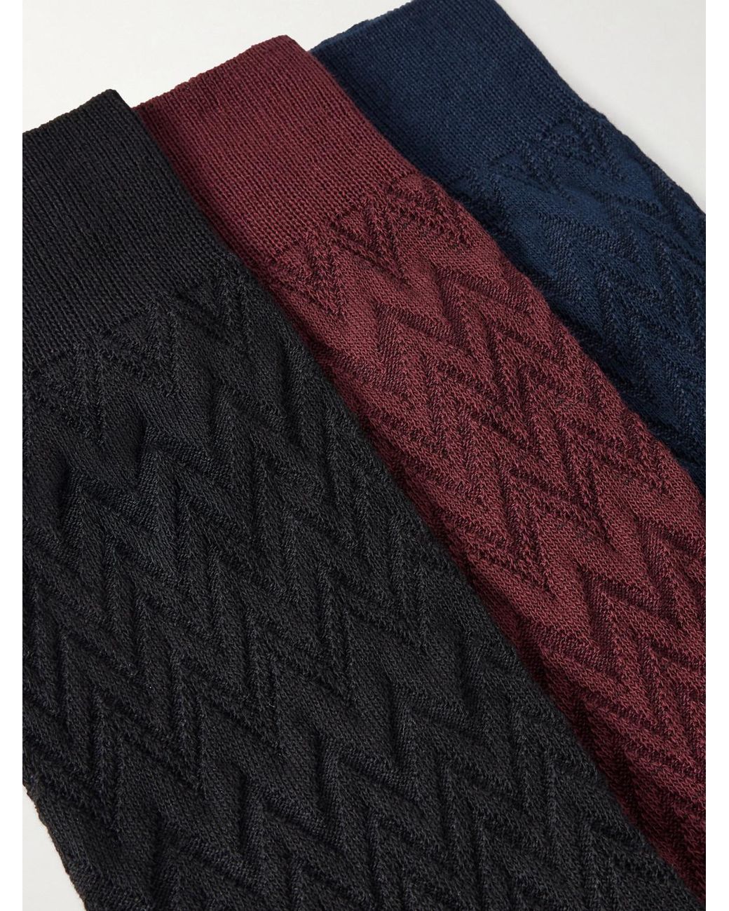 Missoni Blue Three-Pack Crochet-Knit Cotton-Blend Socks for men