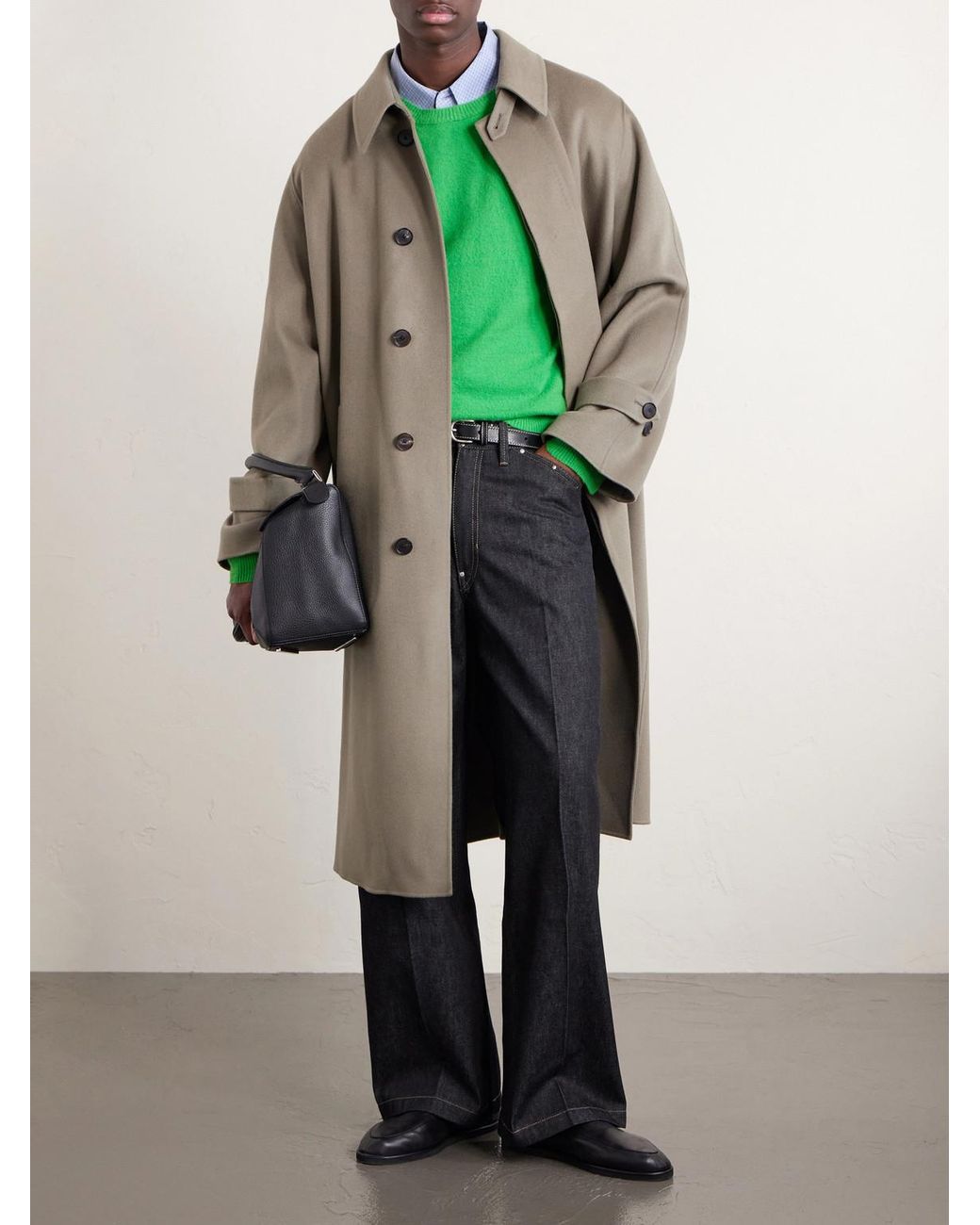 Auralee Green Brushed Cashmere And Cotton-Blend Sweater for men
