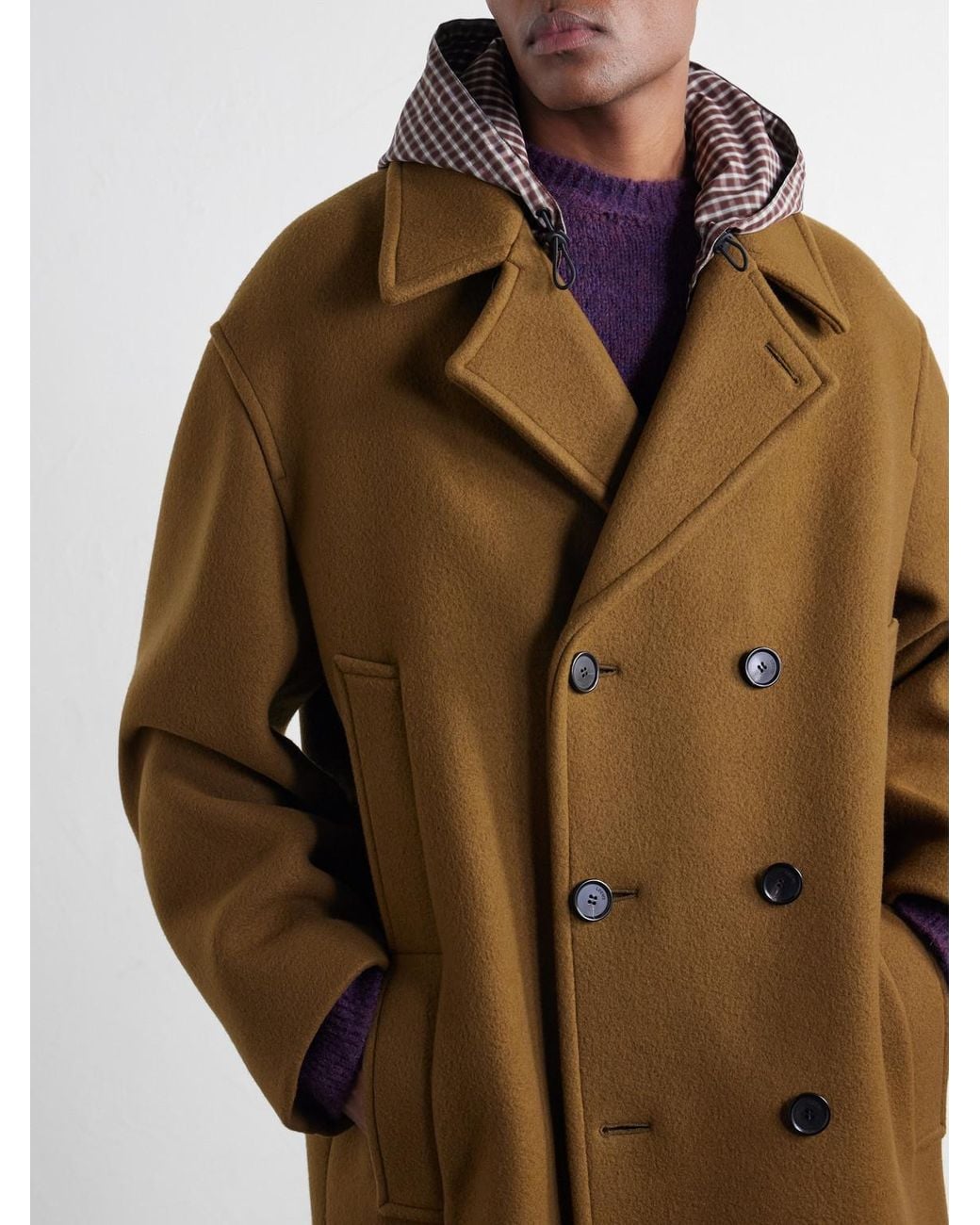 Loewe Natural Double-Breasted Hooded Wool-Blend Felt Coat for men