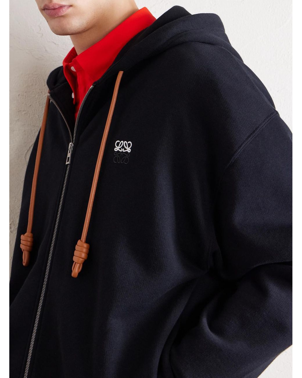 Loewe Blue Anagram-Embroidered Cotton-Jersey Zip-Up Hoodie for men