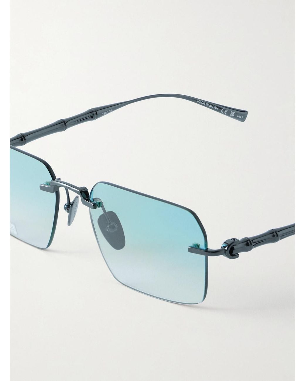Gucci Blue Bamboo Square-Frame Gunmetal-Tone Sunglasses for men