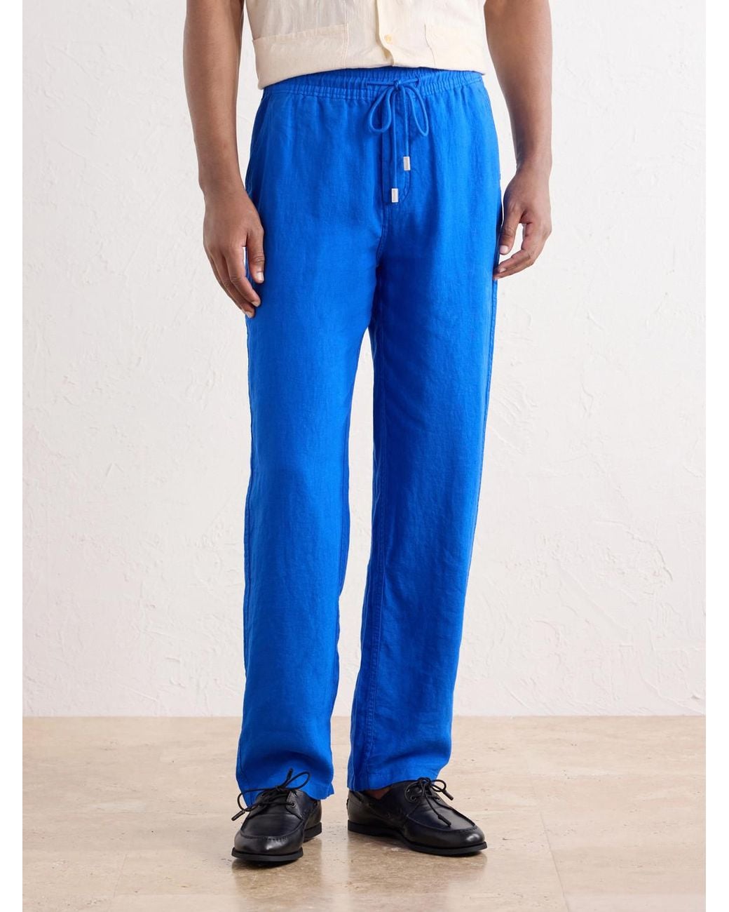Vilebrequin Blue Pacha Straight-Leg Woven Linen Drawstring Trousers for men
