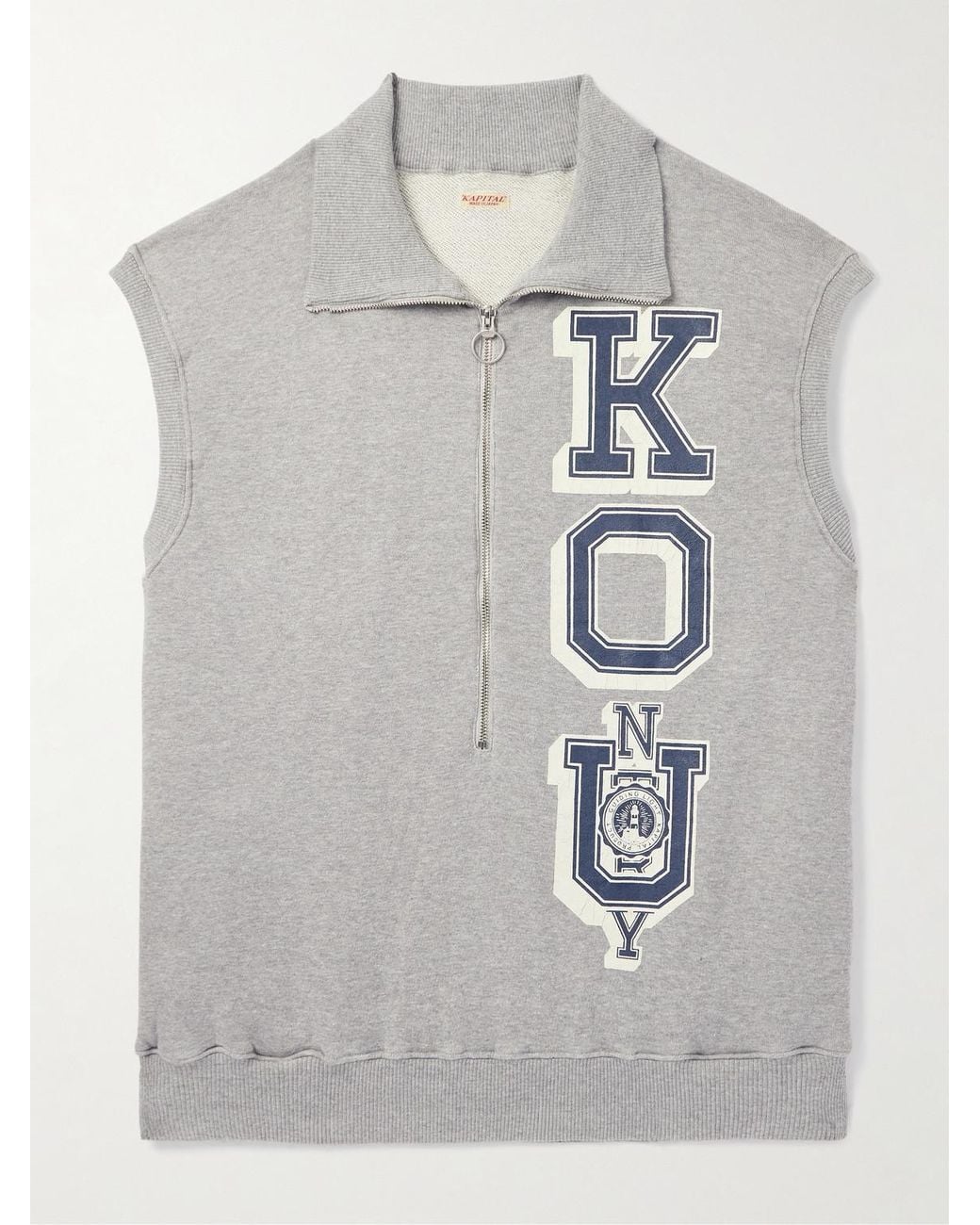 Kapital Gray Ko.u Printed Cotton-jersey Half-zip Gilet for men
