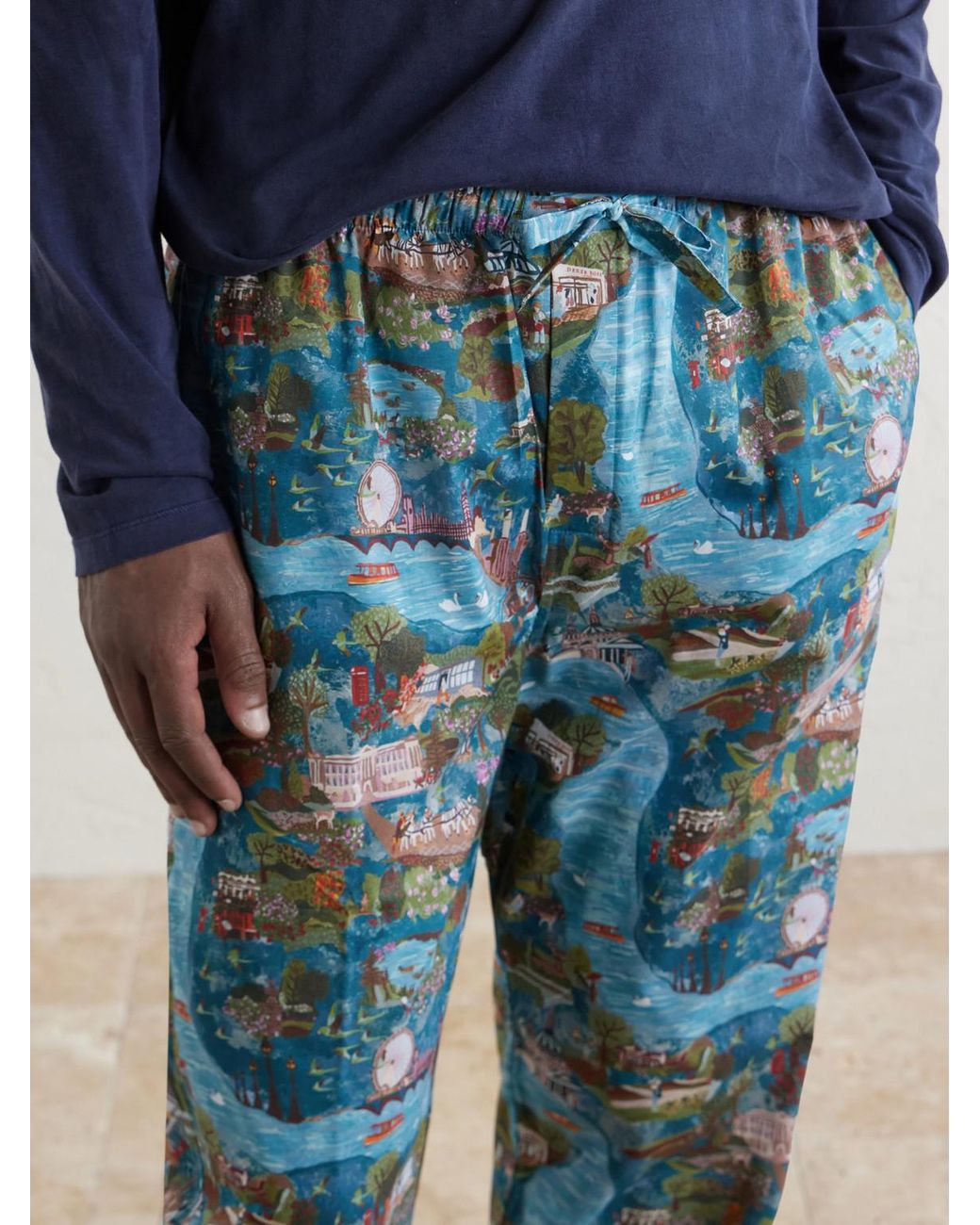 Derek Rose Blue Ledbury 100 Printed Cotton Pyjama Trousers for men