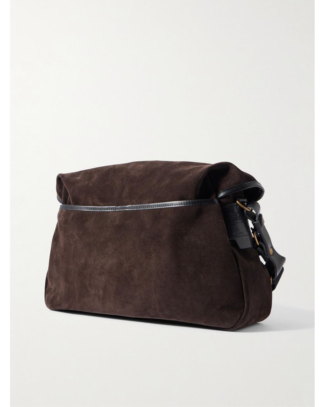 Bleu De Chauffe Black Fisherman's Musette Leather-Trimmed Suede Messenger Bag for men