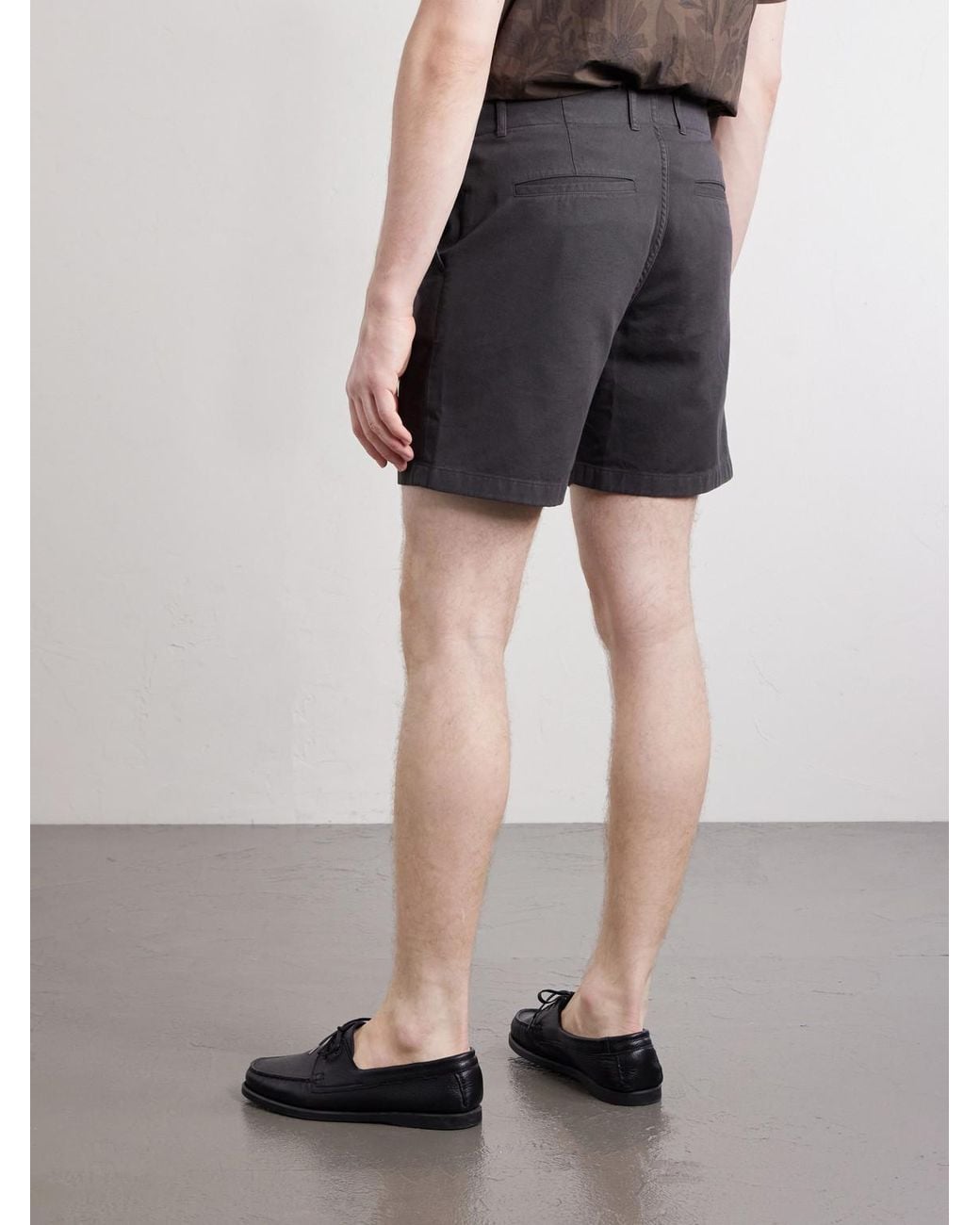 Mr P. Gray Wide-Leg Pleated Cotton-Canvas Shorts for men