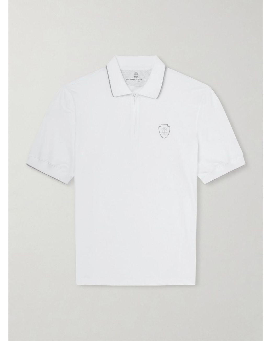 Brunello Cucinelli White Logo-Appliquéd Jersey Polo Shirt for men