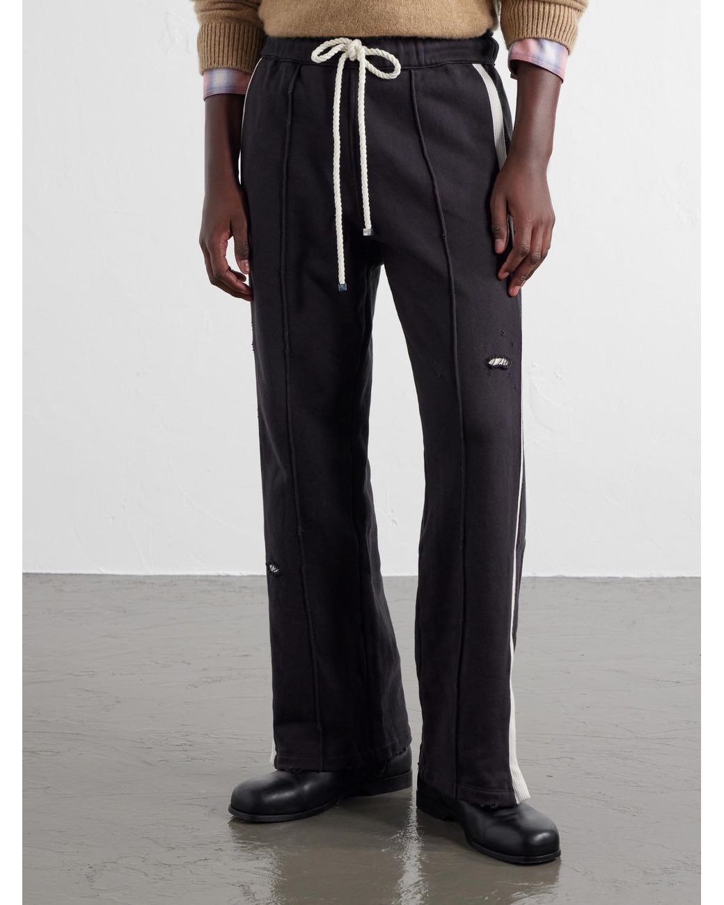 NAHMIAS Blue Repaired Wide-Leg Cotton-Jersey Drawstring Sweatpants for men