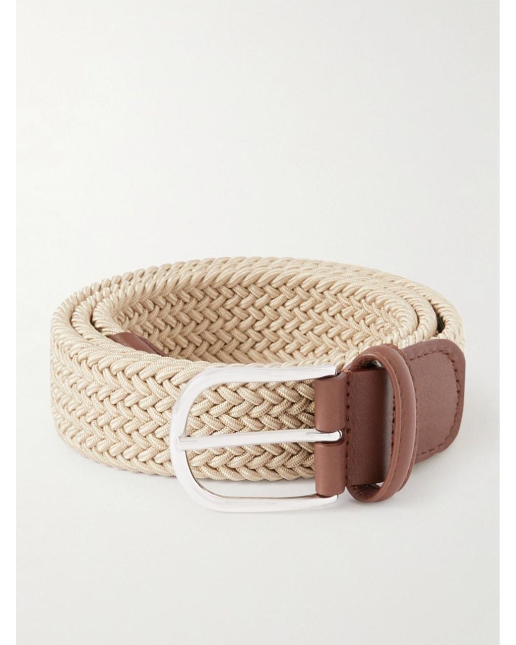 Andersons Natural 3.5Cm Leather-Trimmed Woven Elastic Belt for men