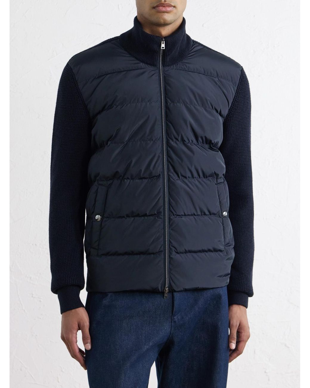 Herno Blue Waffle-knit Wool And Quilted Shell Down Jacket for men