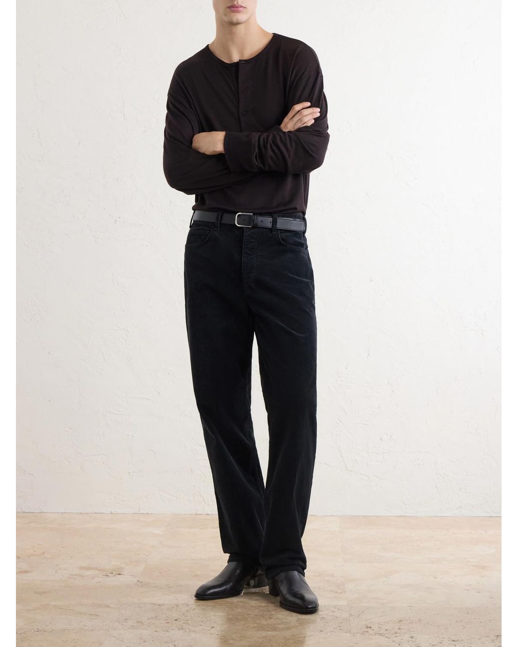 Nili Lotan Black Billie Straight-Leg Cotton-Blend Corduroy Trousers for men