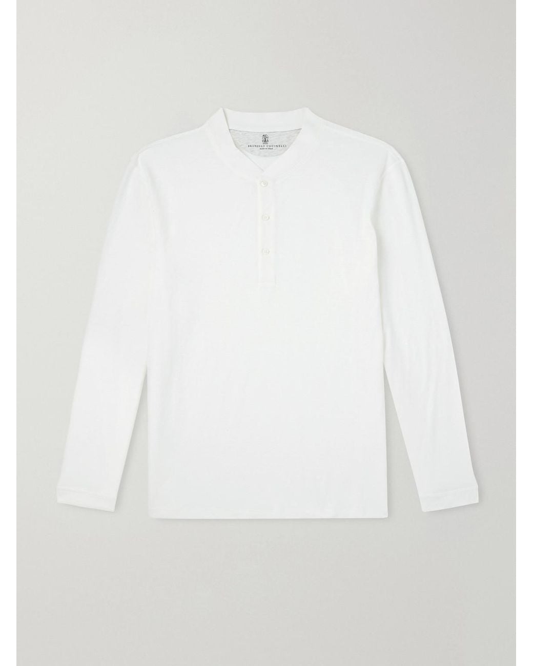 Brunello Cucinelli White Linen And Cotton-Blend Henley T-Shirt for men
