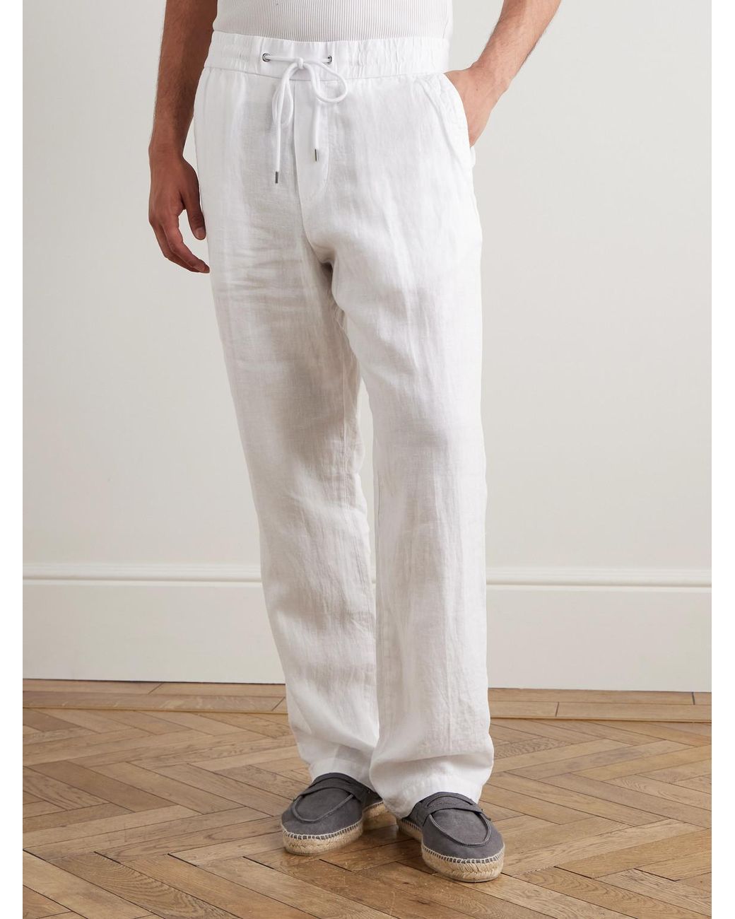 James Perse White Straight-Leg Garment-Dyed Linen Drawstring Trousers for men