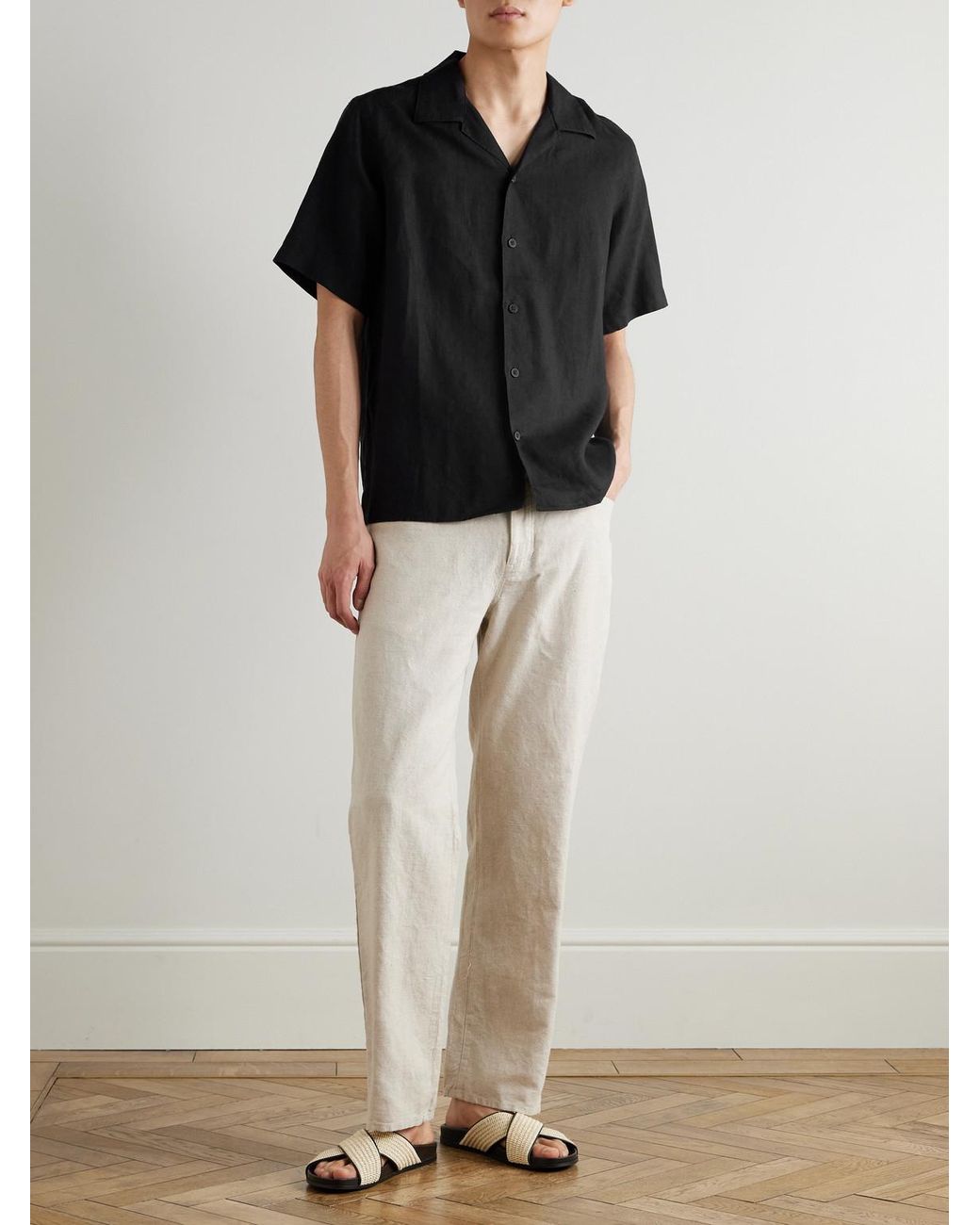 NN07 Black Julio 5708 Camp-Collar Linen Shirt for men