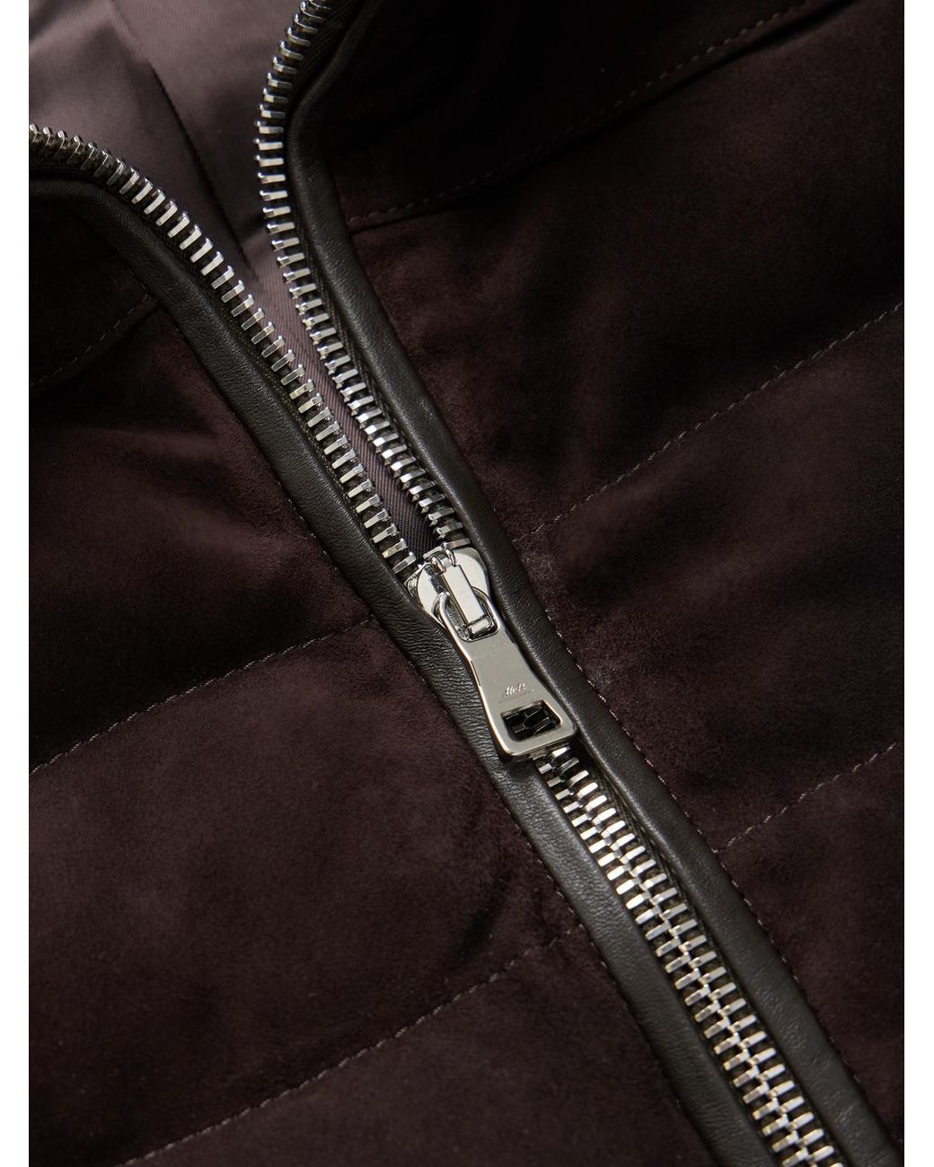 Mr P. Brown Leather-Trimmed Padded Quilted Suede Gilet for men